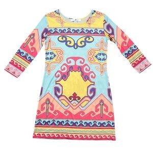 JEAN-PIERRE KLIFA PARIS colorful 3/4 sleeve DAPHNE dress grecian size MEDIUM